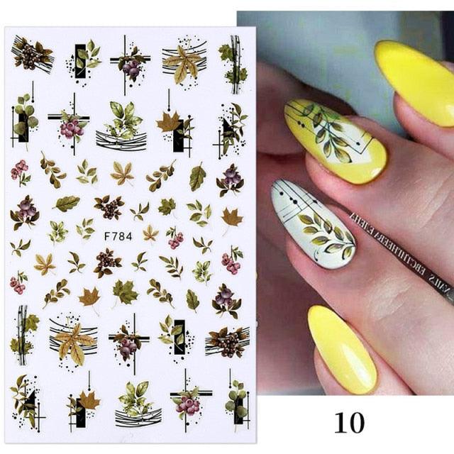 Flowers Leaves Line 3D Nail Stickers Autumn Winter Fall Leaf Design Transfer Sliders Abstract Waves Nail Art Decals Manicures  Decal Self-Adhesive 3D Wave Design Decoration for Women Girls Tape Nail Art Stickers Decal Decoration