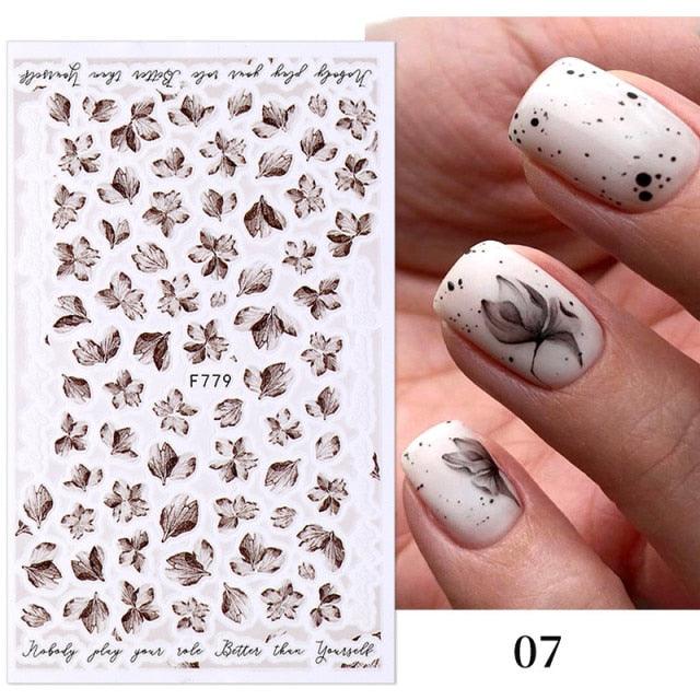 Flowers Leaves Line 3D Nail Stickers Autumn Winter Fall Leaf Design Transfer Sliders Abstract Waves Nail Art Decals Manicures  Decal Self-Adhesive 3D Wave Design Decoration for Women Girls Tape Nail Art Stickers Decal Decoration