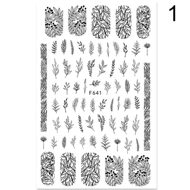 Flowers Leaves Line 3D Nail Stickers Autumn Winter Fall Leaf Design Transfer Sliders Abstract Waves Nail Art Decals Manicures  Decal Self-Adhesive 3D Wave Design Decoration for Women Girls Tape Nail Art Stickers Decal Decoration