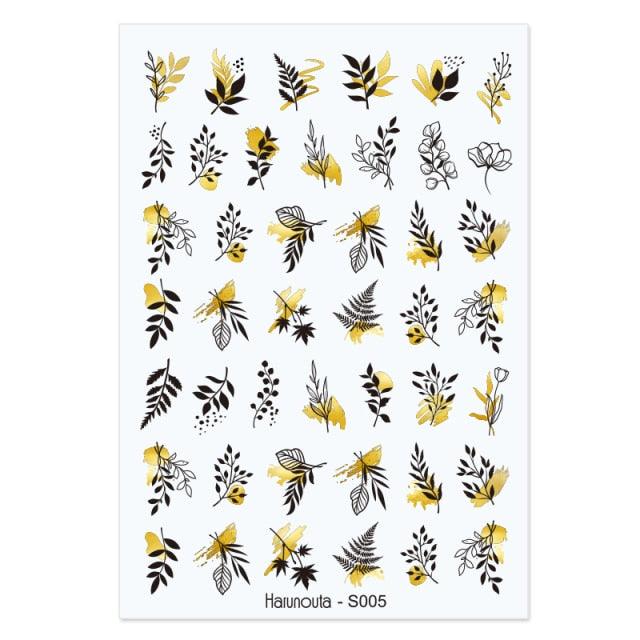 Flowers Leaves Line 3D Nail Stickers Autumn Winter Fall Leaf Design Transfer Sliders Abstract Waves Nail Art Decals Manicures  Decal Self-Adhesive 3D Wave Design Decoration for Women Girls Tape Nail Art Stickers Decal Decoration