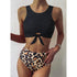 High Waist Bikini Leopard Swimsuit Women Bikini Floral Swimsuit Floral Crop Tie Knot Front High Waist Bikini Set Two Piece Swimsuit For Women Leopard Print High Neck Bikini Push Up Swimwear Summer High Waisted Bathing Suit