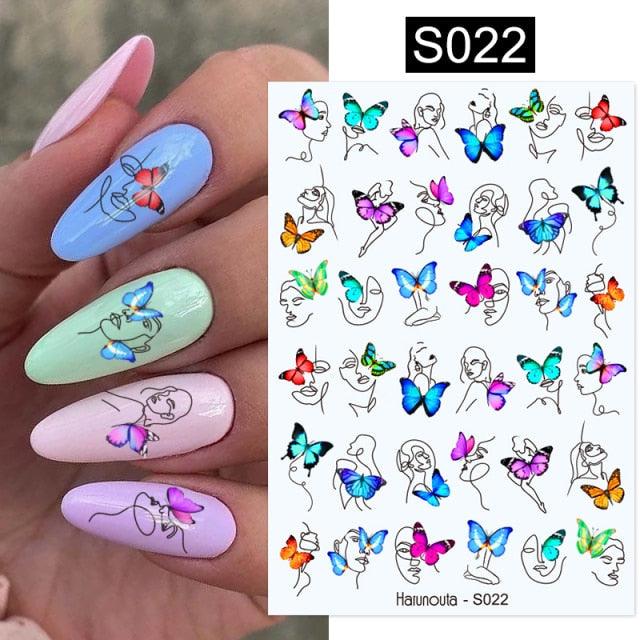 3D Nail Stickers Decals Ink Watermark Spring Summer Black Lines Flower Leaf Tree For Manicures Nail Art Decoration Nail Art Stickers Decor Tip Transfer Nail Decals Sticker For Pretty Girl Self-Adhesive Nail Decals Designer Nail Stickers for Acrylic