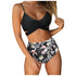 Modern Floral Bikini 2 Pieces Flower Print Bikini Set Women Crisscross High Waist String 2 Piece Bathing Suits High Waist Women's Swimsuit Shorts Solid Bikini Floral Summer Bikini Set