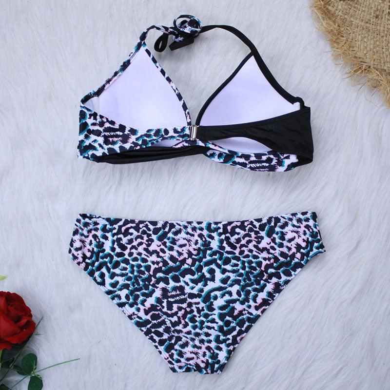 Push Up Women Bikinis Swimwear  Women's Bathing Suits Push Up Halter Bandage Bikini Floral Printing Swim Bottoms Two Piece Swimsuits Women Swimsuits Bathing Suit Halter  Leaf Print Beach Wear Plus Size