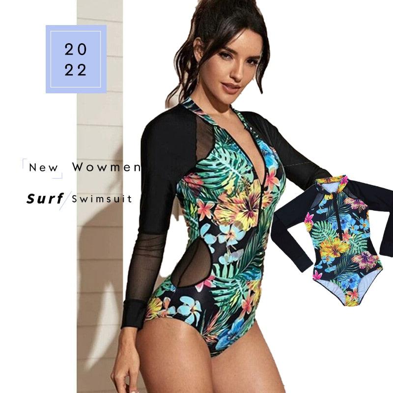 Surfing Swimsuit For Women Bikini Long Sleeve Swimwear Tiger Print Push Up Summer Bath Suit Two Piece Surfing Rash Guard Bikini Long Sleeve Swimsuit Set