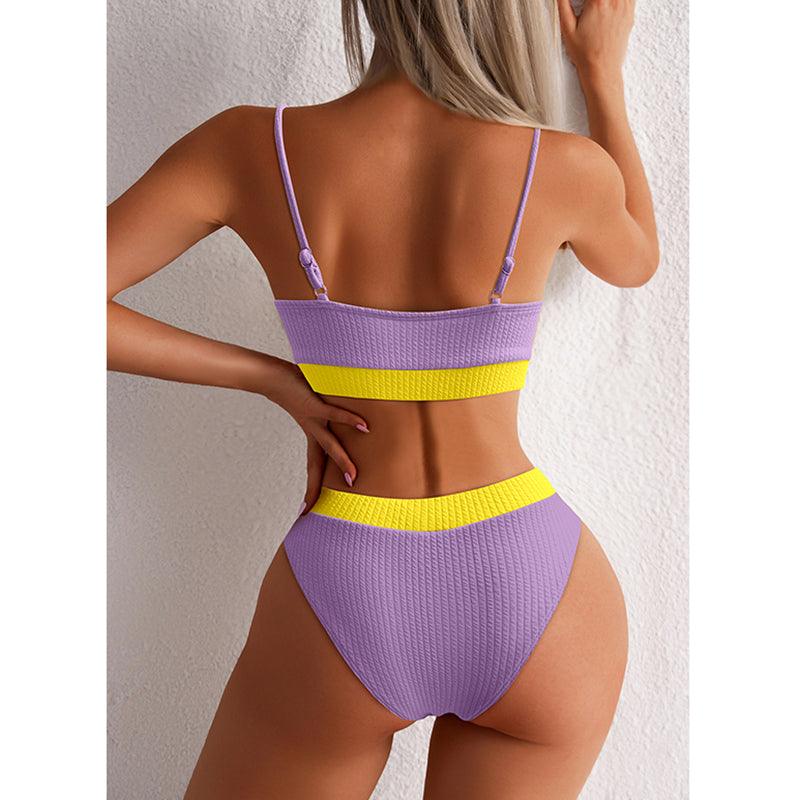 High Waist Bikinis Swimwear Women Push Up Swimsuits Solid High Waist Bikini Sets Sporty Two Pieces Swimsuit Scoop Neck Bathing Suits for Women Ribbed Bathing Suits High Cut Summer Beachwear