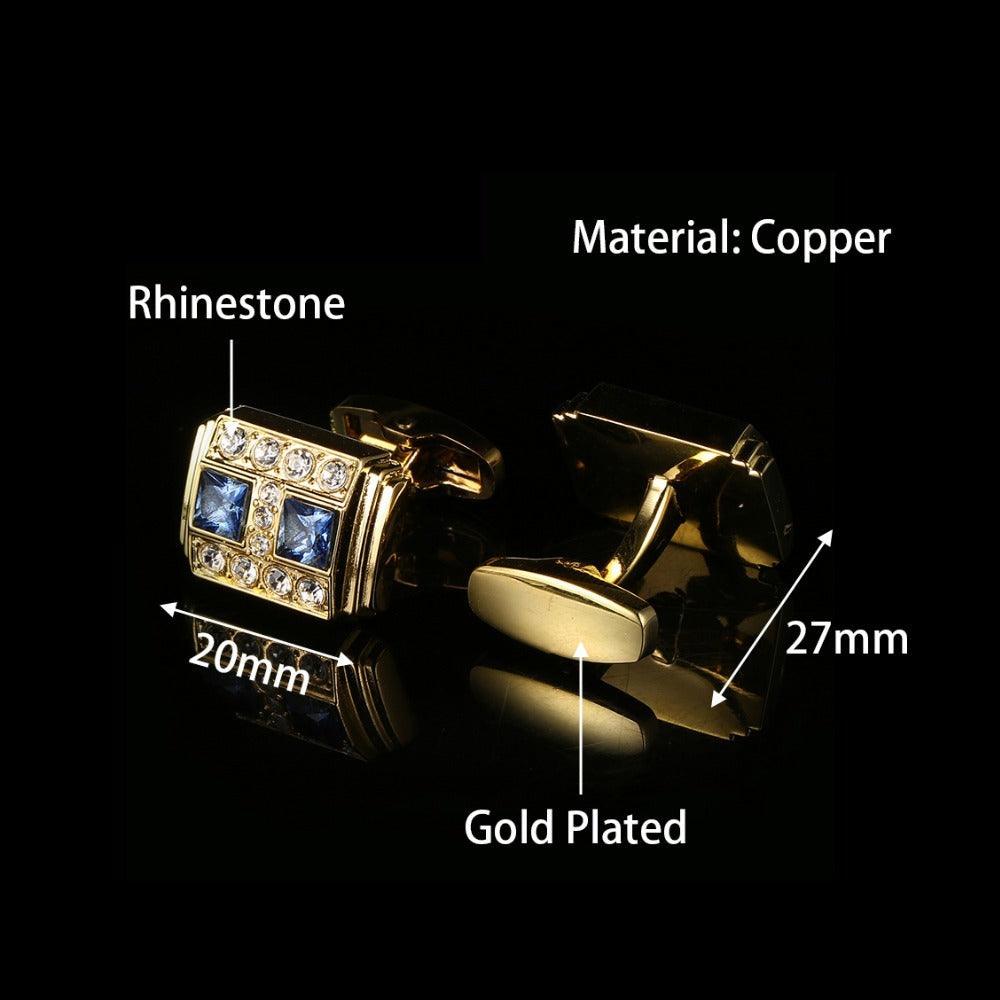 Men Luxurious 1 Pair Of Cufflinks Elegant Jewelry Shirt Cufflinks For Men Blue Crystal Cuff Link Quality Luxury Wedding Tuxedo Shirt Gold Color Cufflinks