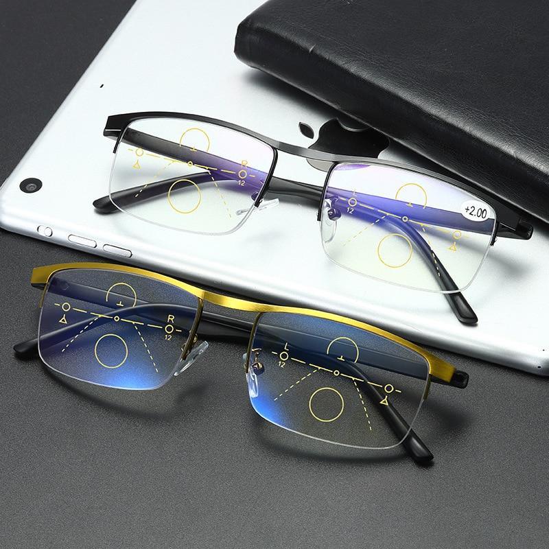 Progressive Reading Glasses Multifocal Anti Blue Ray Glass Glasses Half Frame Metal Alloy  For Men And Women Reading Glasses Anti Blue Ray Multifocus Reader