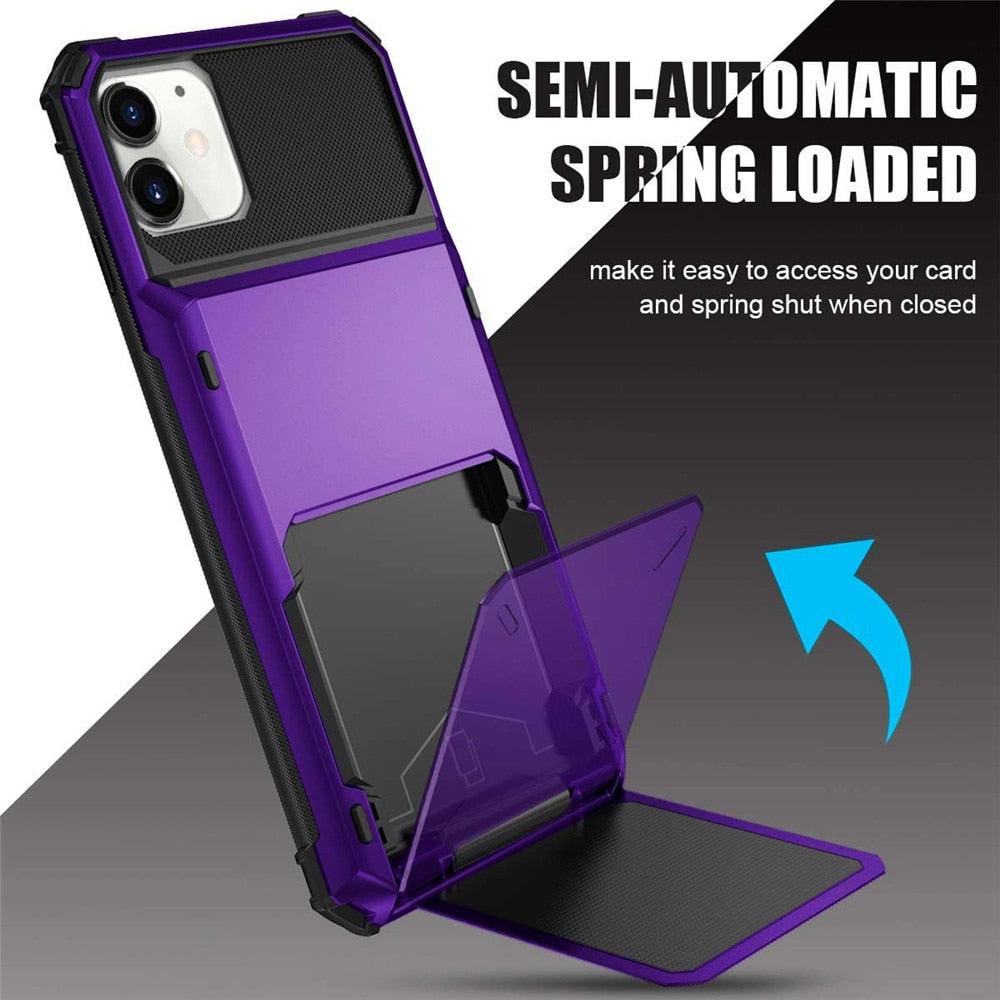 Protective Case For Cards Shock Absorption Anti-Slip Heavy Duty Protection Hard Cover For iPhone 14 13 11 12 Pro Max Mini Case With Wallet Card Hidden Card Compartment Cover For iPhone 11 12 Pro Max 12Pro 12 Mini