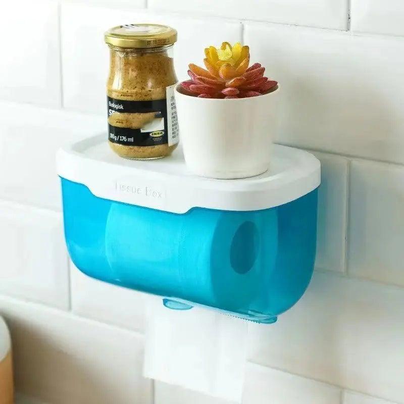 Punch-free Toilet Paper Holder Box Waterproof Storage Toilet Paper Storage Rack Paper Towel Kitchen Bathroom Storage Box Waterproof Toilet Paper Holder Wall Mounted Punch Free Paper Dispenser Transparent Storage Box Bathroom Kitchen Supply