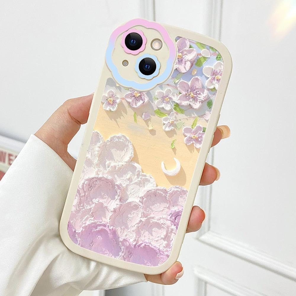 Purple Flower Phone Case For iPhone 11 Case iPhone 13 14 Pro Max iPhone 12 Phone Case iPhone11 iPhone14 Soft Back Cover Cute Pattern Soft iPhone Fashion Comfortable Grip Design & Aesthetic Floral Pattern iphone Case