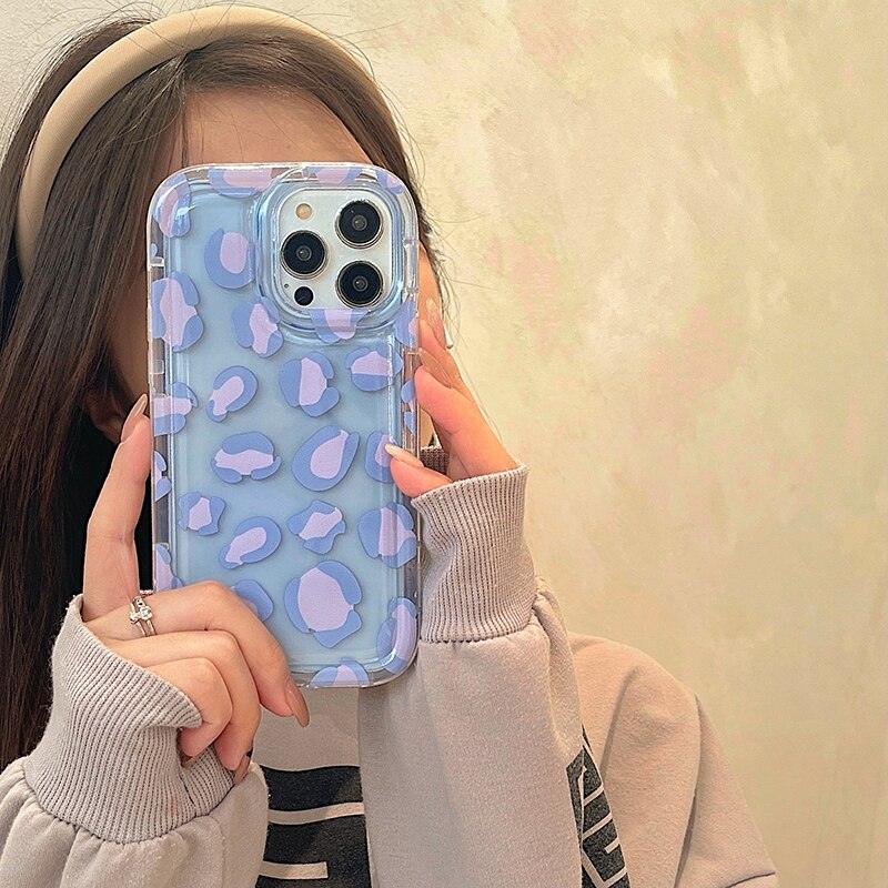 Purple Leopard Pattern Transparent Soft Phone Case For iPhone 14 12 11 13 Pro Max 14 Plus Air Cushion Protection Shockproof Case Full Body Protective Scratch-Resistant Cover for iPhone