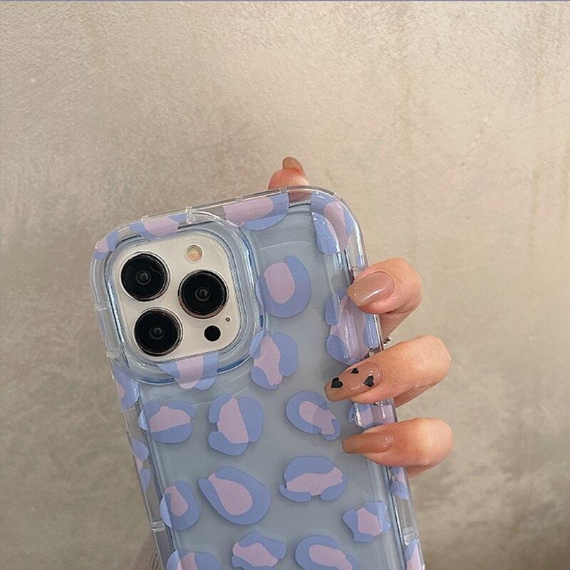 Purple Leopard Pattern Transparent Soft Phone Case For iPhone 14 12 11 13 Pro Max 14 Plus Air Cushion Protection Shockproof Case Full Body Protective Scratch-Resistant Cover for iPhone