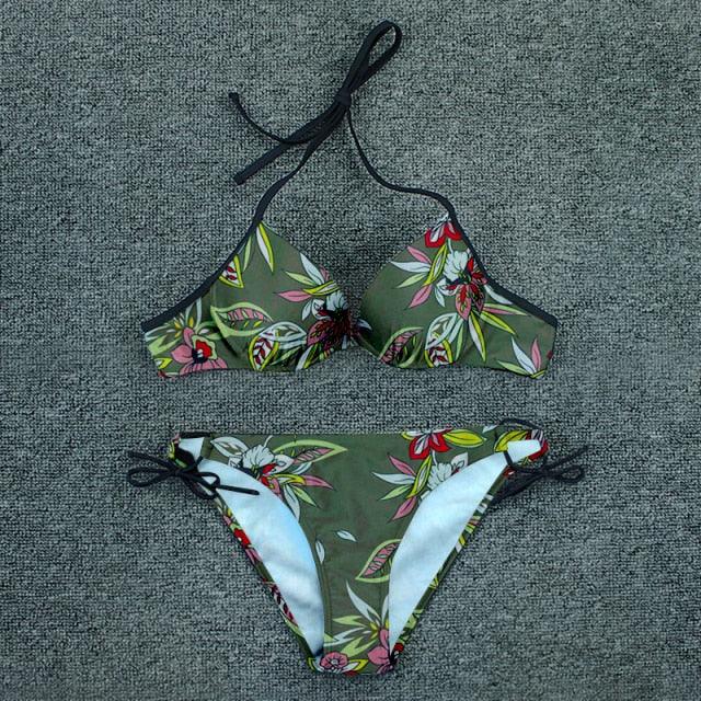 Push Up Bikini Floral Print Swimsuit Swimwear Women Bathing Suit Bikinis Set Brazilian Beach Female Wear Women's Bikini Swimsuits Floral Printed Bathing Suits for Women 2 Piece Bikini