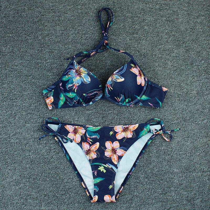 Push Up Bikini Floral Print Swimsuit Swimwear Women Bathing Suit Bikinis Set Brazilian Beach Female Wear Women's Bikini Swimsuits Floral Printed Bathing Suits for Women 2 Piece Bikini