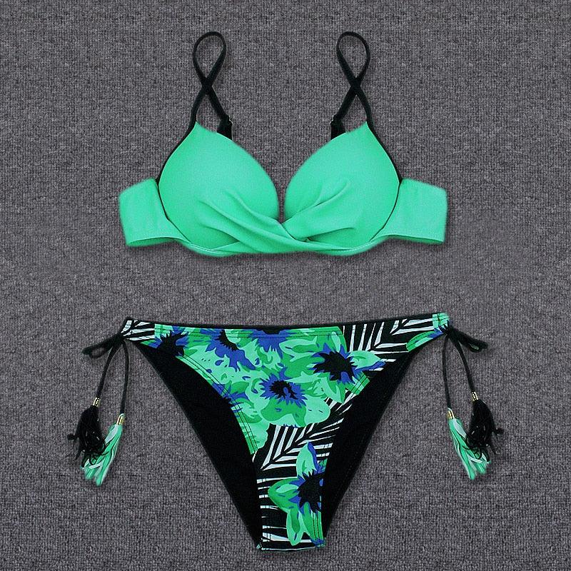 Push Up Bikini Floral Print Swimsuit Swimwear Women Bathing Suit Bikinis Set Brazilian Beach Female Wear Women's Bikini Swimsuits Floral Printed Bathing Suits for Women 2 Piece Bikini