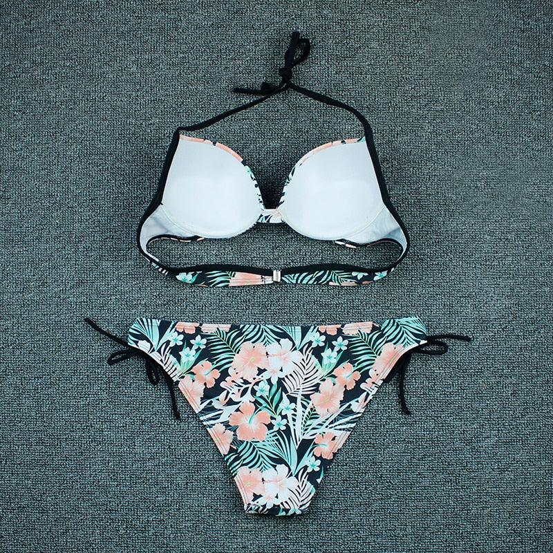 Push Up Bikini Floral Print Swimsuit Swimwear Women Bathing Suit Bikinis Set Brazilian Beach Female Wear Women's Bikini Swimsuits Floral Printed Bathing Suits for Women 2 Piece Bikini