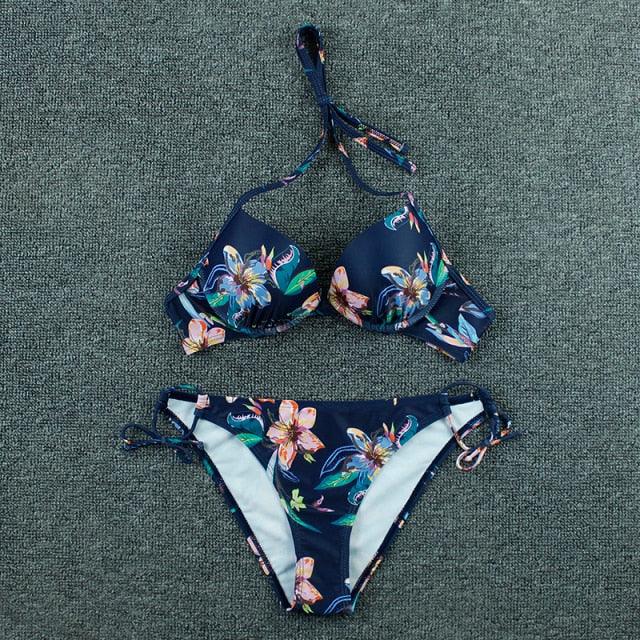 Push Up Bikini Floral Print Swimsuit Swimwear Women Bathing Suit Bikinis Set Brazilian Beach Female Wear Women's Bikini Swimsuits Floral Printed Bathing Suits for Women 2 Piece Bikini