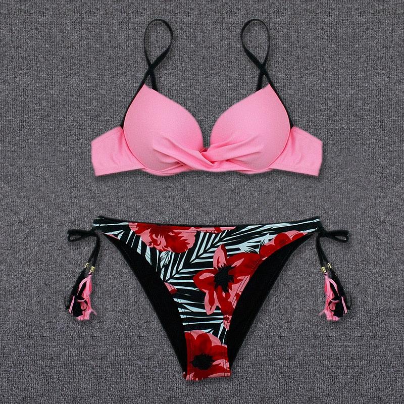 Push Up Bikini Floral Print Swimsuit Swimwear Women Bathing Suit Bikinis Set Brazilian Beach Female Wear Women's Bikini Swimsuits Floral Printed Bathing Suits for Women 2 Piece Bikini