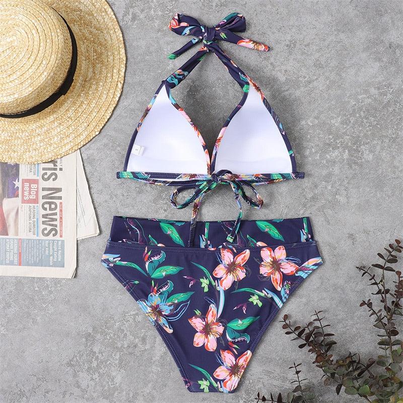 Push Up Bikini New Two Piece Swimsuit Women High Waist Black Pink Bikinis Set Women's Halter Padded Top Push Up Bikini Set Two Piece Swimsuits Bathing Suits Beachwear Swimwear Beachwear Bathing Suit