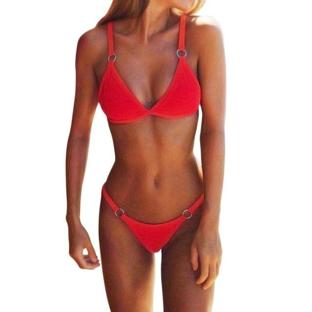 Push Up Bikini Set Swimsuits High Waist Swimwear Women Ribbed Bathing Suits Brazilian Bikinis Swimsuit for Women  Bottom Triangle Bikinis Top Bathing Suit