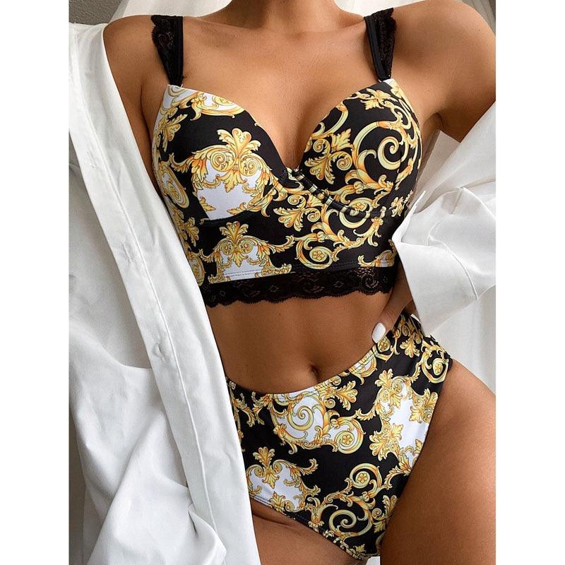 Push Up Bikinis Bikini Set Women High Waisted Bikini Set Athletic Two Piece Swimsuit Sporty Scoop Neck Bathing Suit For Teen Girls With Shorts High Waist Swimwear Women Swimsuit Female Swimming Suit Bathing Suit Print Bikini Set