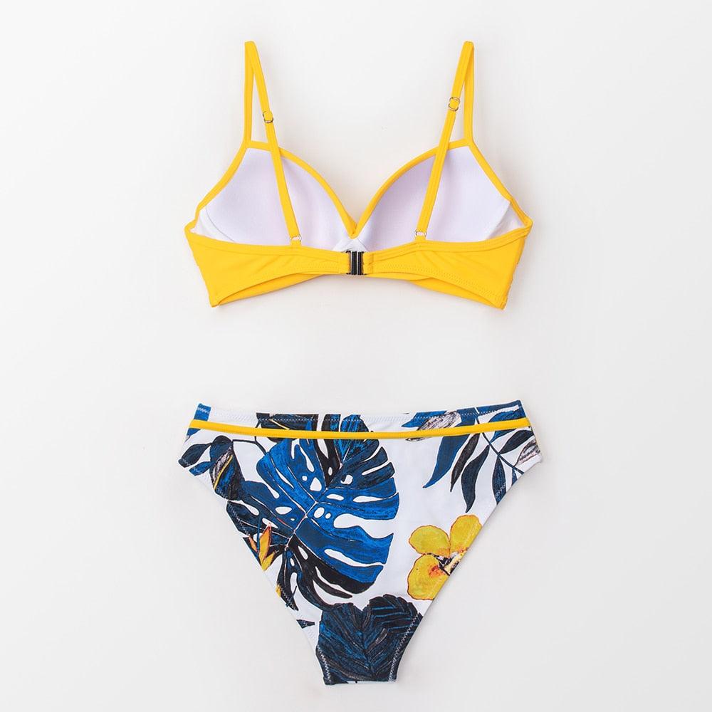 Push Up Floral Bikini Sets Women Two Pieces Swimsuits Women's Bathing Suits Push Up Halter Bandage Bikini Floral Printing Swim Bottoms Two Piece Swimsuits New Girl Beach Bathing Suits Swimwear