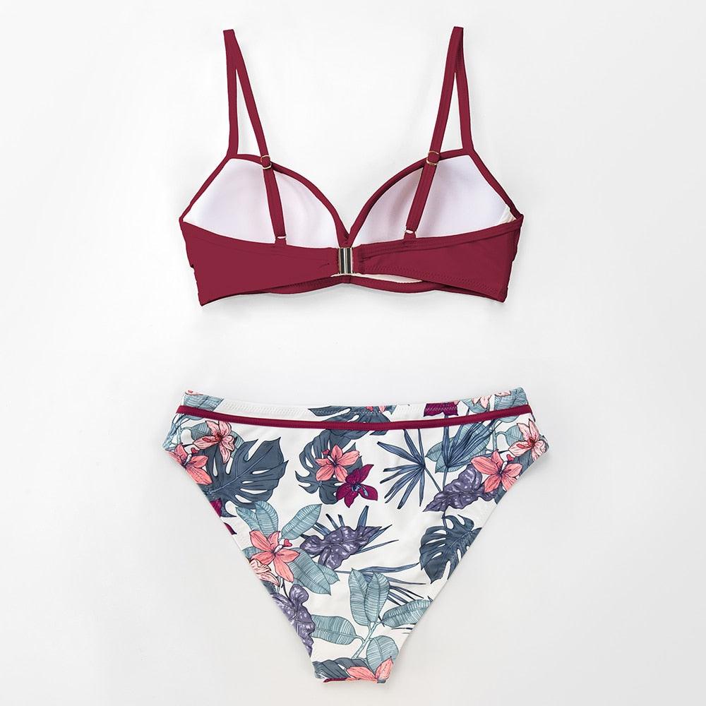 Push Up Floral Bikini Sets Women Two Pieces Swimsuits Women's Bathing Suits Push Up Halter Bandage Bikini Floral Printing Swim Bottoms Two Piece Swimsuits New Girl Beach Bathing Suits Swimwear