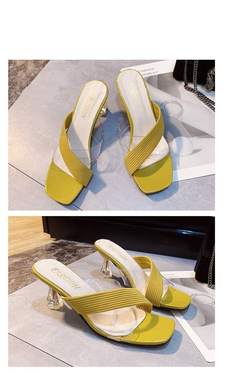 Queen Fashion PU Sandals Knit Women Transparent Sandals Pointed Toe High Heels Party Cross Women High Heel Sandals Transparent Pointed Toe Luxury Dress Outdoor Sandals