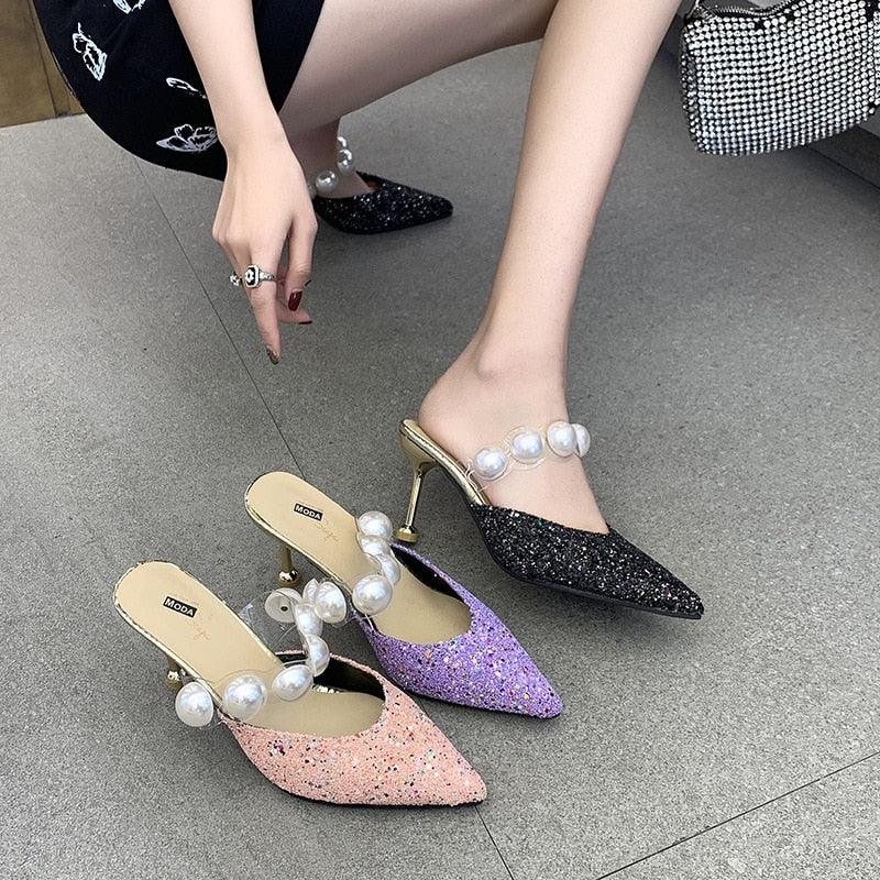 Queen Fashion PU Sandals Knit Women Transparent Sandals Pointed Toe High Heels Party Cross Women High Heel Sandals Transparent Pointed Toe Luxury Dress Outdoor Sandals