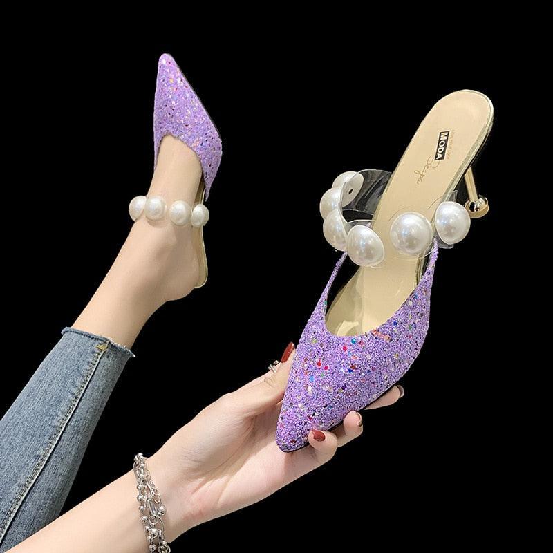 Queen Fashion PU Sandals Knit Women Transparent Sandals Pointed Toe High Heels Party Cross Women High Heel Sandals Transparent Pointed Toe Luxury Dress Outdoor Sandals