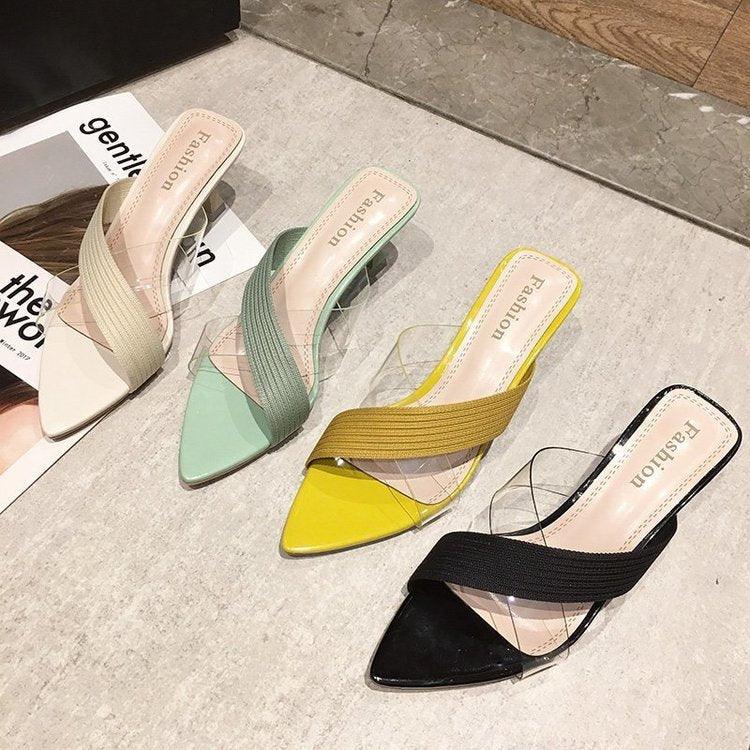 Queen Fashion PU Sandals Knit Women Transparent Sandals Pointed Toe High Heels Party Cross Women High Heel Sandals Transparent Pointed Toe Luxury Dress Outdoor Sandals