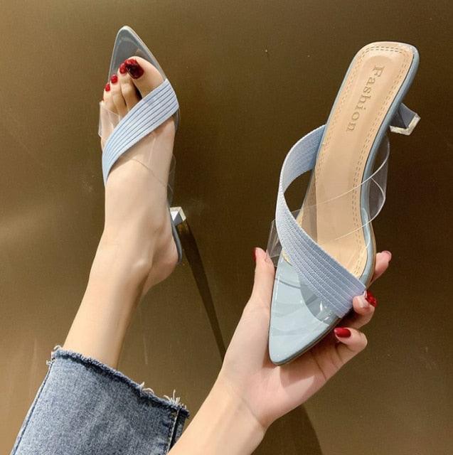 Queen Fashion PU Sandals Knit Women Transparent Sandals Pointed Toe High Heels Party Cross Women High Heel Sandals Transparent Pointed Toe Luxury Dress Outdoor Sandals