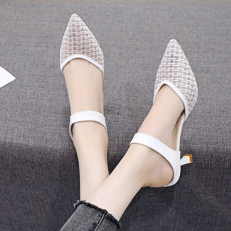 Queen Fashion PU Sandals Knit Women Transparent Sandals Pointed Toe High Heels Party Cross Women High Heel Sandals Transparent Pointed Toe Luxury Dress Outdoor Sandals