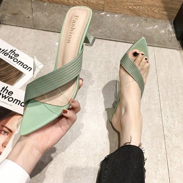 Queen Fashion PU Sandals Knit Women Transparent Sandals Pointed Toe High Heels Party Cross Women High Heel Sandals Transparent Pointed Toe Luxury Dress Outdoor Sandals