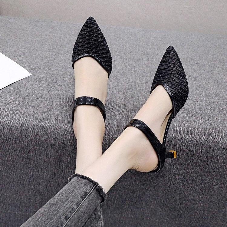 Queen Fashion PU Sandals Knit Women Transparent Sandals Pointed Toe High Heels Party Cross Women High Heel Sandals Transparent Pointed Toe Luxury Dress Outdoor Sandals