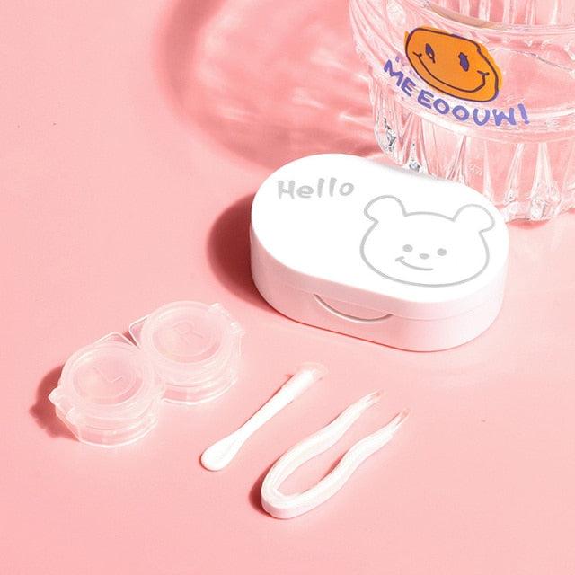Rabbit Contact Lens Case Plastic Hard Contact Lenses Box Cute Eyeglass Case Lens Container Christmas Gift Mini Contact Lenses Soak Storage Kit With Tweezer Lens Remover And Inserter Tool Double-Desk Design