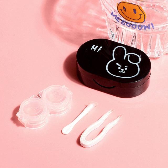 Rabbit Contact Lens Case Plastic Hard Contact Lenses Box Cute Eyeglass Case Lens Container Christmas Gift Mini Contact Lenses Soak Storage Kit With Tweezer Lens Remover And Inserter Tool Double-Desk Design