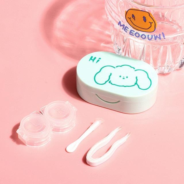 Rabbit Contact Lens Case Plastic Hard Contact Lenses Box Cute Eyeglass Case Lens Container Christmas Gift Mini Contact Lenses Soak Storage Kit With Tweezer Lens Remover And Inserter Tool Double-Desk Design