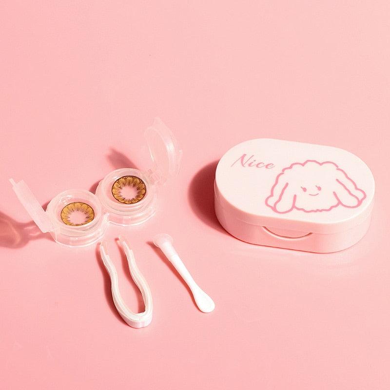Rabbit Contact Lens Case Plastic Hard Contact Lenses Box Cute Eyeglass Case Lens Container Christmas Gift Mini Contact Lenses Soak Storage Kit With Tweezer Lens Remover And Inserter Tool Double-Desk Design
