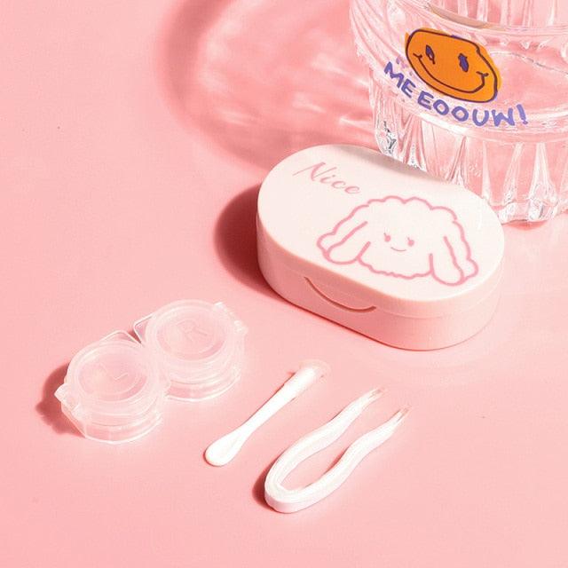 Rabbit Contact Lens Case Plastic Hard Contact Lenses Box Cute Eyeglass Case Lens Container Christmas Gift Mini Contact Lenses Soak Storage Kit With Tweezer Lens Remover And Inserter Tool Double-Desk Design
