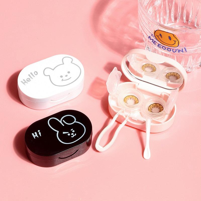 Rabbit Contact Lens Case Plastic Hard Contact Lenses Box Cute Eyeglass Case Lens Container Christmas Gift Mini Contact Lenses Soak Storage Kit With Tweezer Lens Remover And Inserter Tool Double-Desk Design