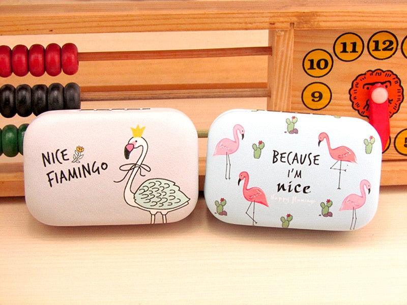 Random Pattern Flamingo Leather Contact Lens Case Cute Contact Lens Travel Lens Case Container Holder Storage Box Portable Contact Lens Travel Kits For Women Girls