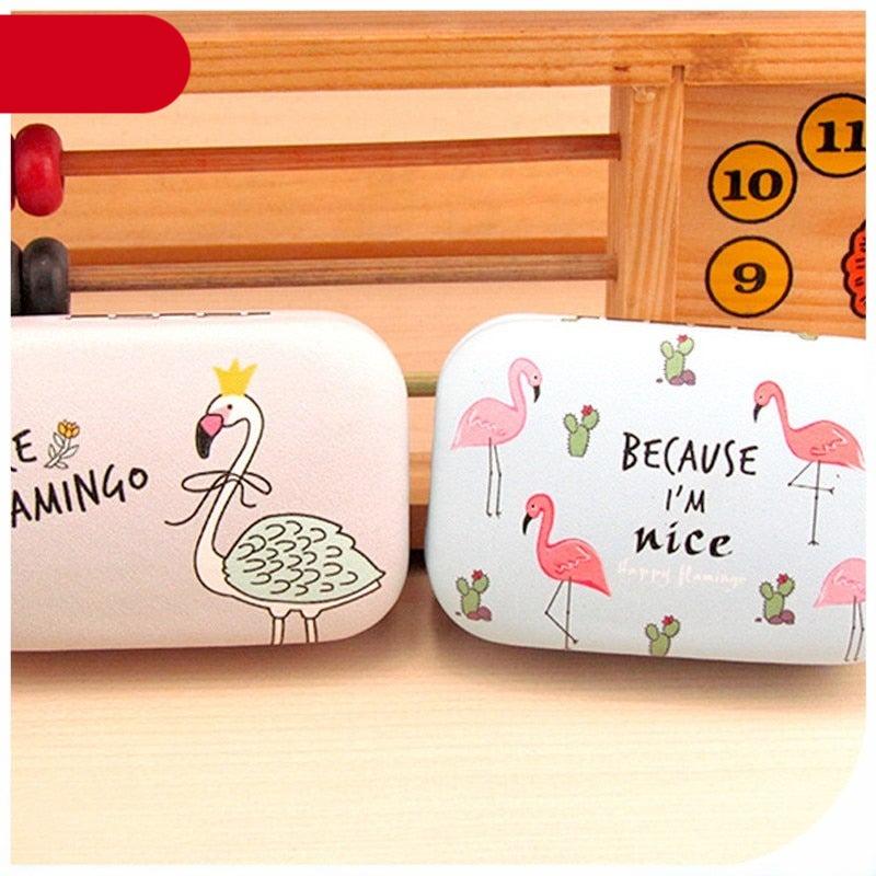 Random Pattern Flamingo Leather Contact Lens Case Cute Contact Lens Travel Lens Case Container Holder Storage Box Portable Contact Lens Travel Kits For Women Girls