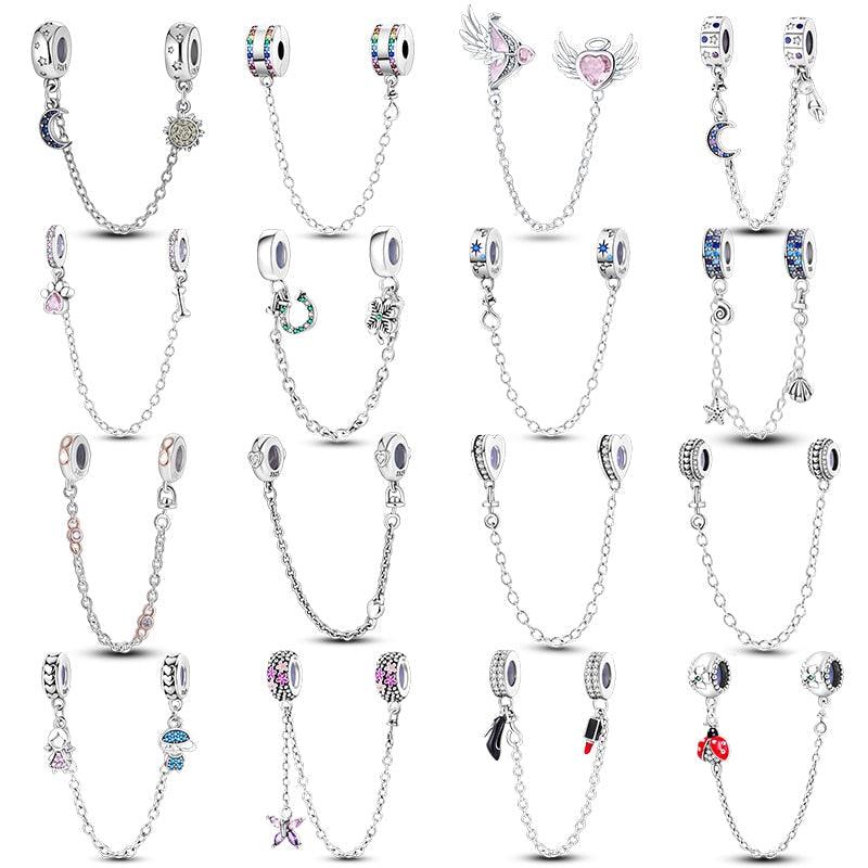 Real 925 Sterling Silver Stars & Moon Sunflower Safety Chains Spacer Beads Charms Fit 925 Original Bracelets Jewelry Charms Fit for Bracelet Jewelry Accessories