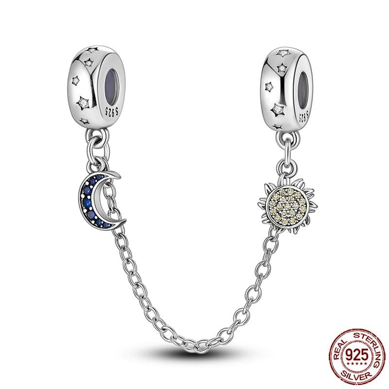 Real 925 Sterling Silver Stars & Moon Sunflower Safety Chains Spacer Beads Charms Fit 925 Original Bracelets Jewelry Charms Fit for Bracelet Jewelry Accessories