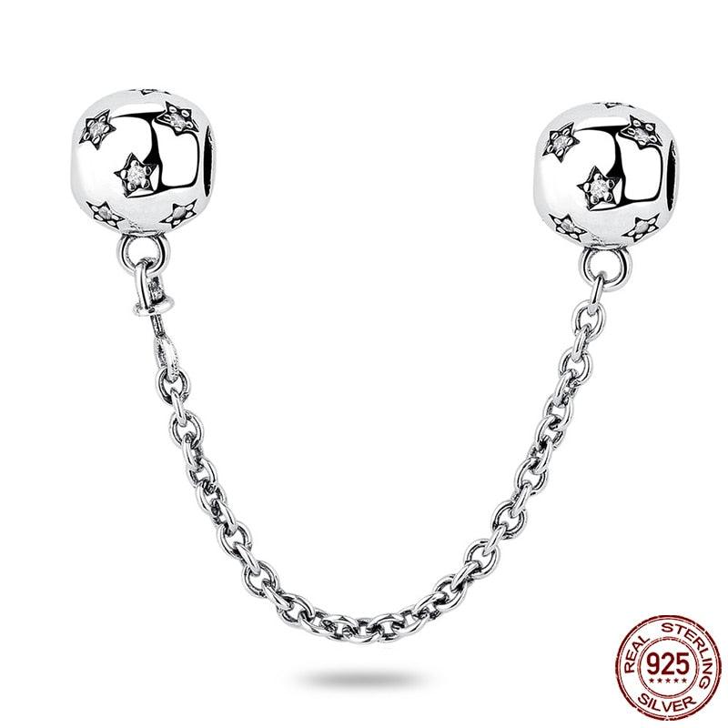 Real 925 Sterling Silver Stars & Moon Sunflower Safety Chains Spacer Beads Charms Fit 925 Original Bracelets Jewelry Charms Fit for Bracelet Jewelry Accessories