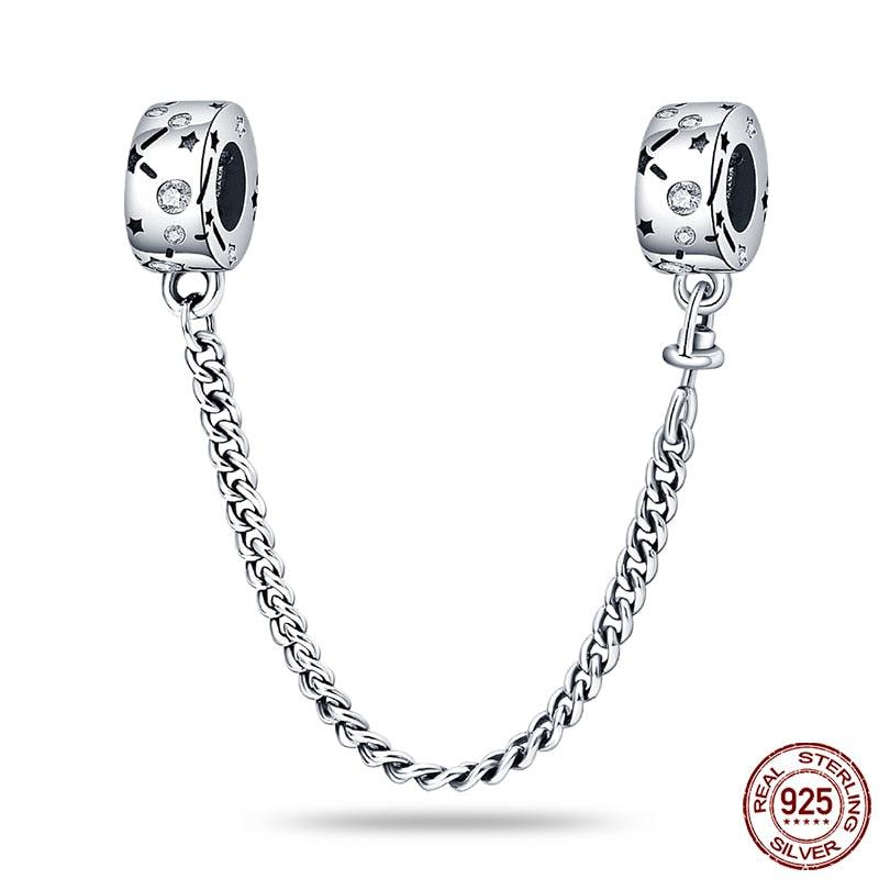 Real 925 Sterling Silver Stars & Moon Sunflower Safety Chains Spacer Beads Charms Fit 925 Original Bracelets Jewelry Charms Fit for Bracelet Jewelry Accessories