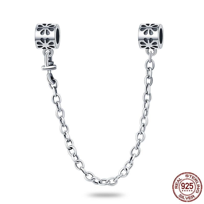 Real 925 Sterling Silver Stars & Moon Sunflower Safety Chains Spacer Beads Charms Fit 925 Original Bracelets Jewelry Charms Fit for Bracelet Jewelry Accessories