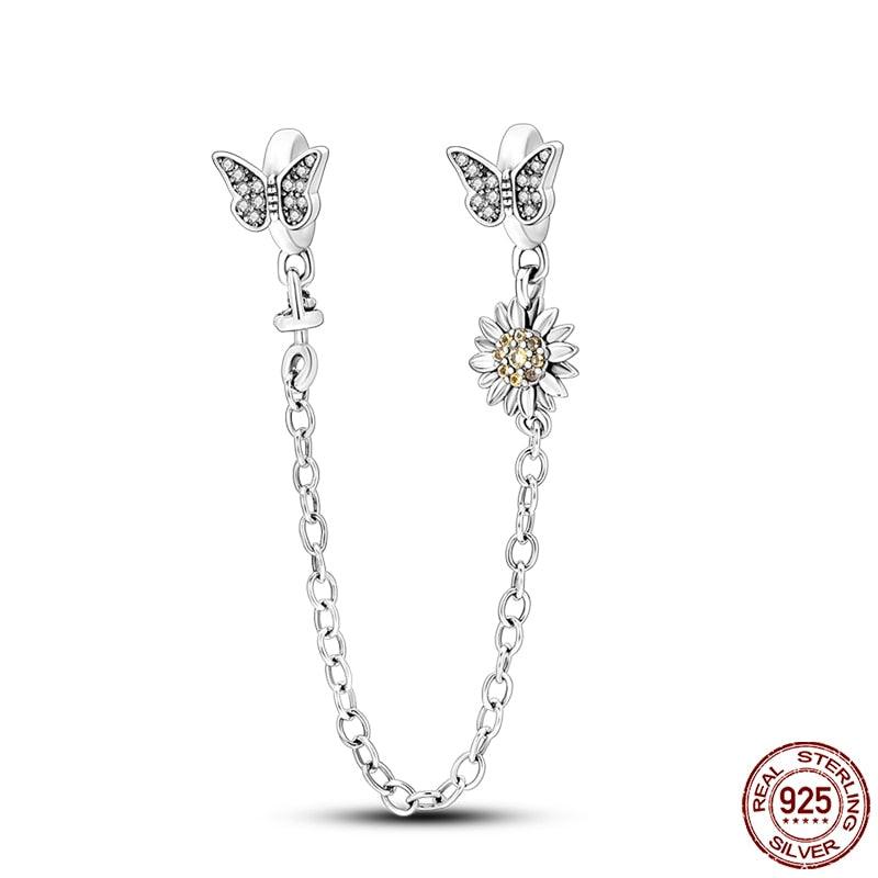 Real 925 Sterling Silver Stars & Moon Sunflower Safety Chains Spacer Beads Charms Fit 925 Original Bracelets Jewelry Charms Fit for Bracelet Jewelry Accessories